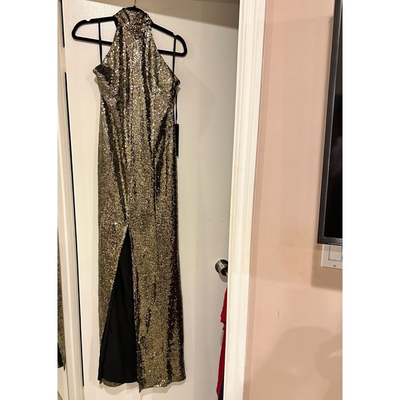 REVOLVE Gold Gown, Sequin, Halter Neck, Slit, NWT - Picture 5 of 5